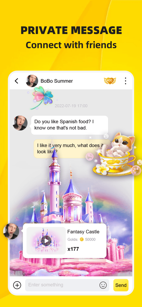 Ahlan TopOne-Group Voice Chat - Interfaz de chat privado de la aplicación Ahlan TopOne que muestra mensajes de texto y regalos virtuales