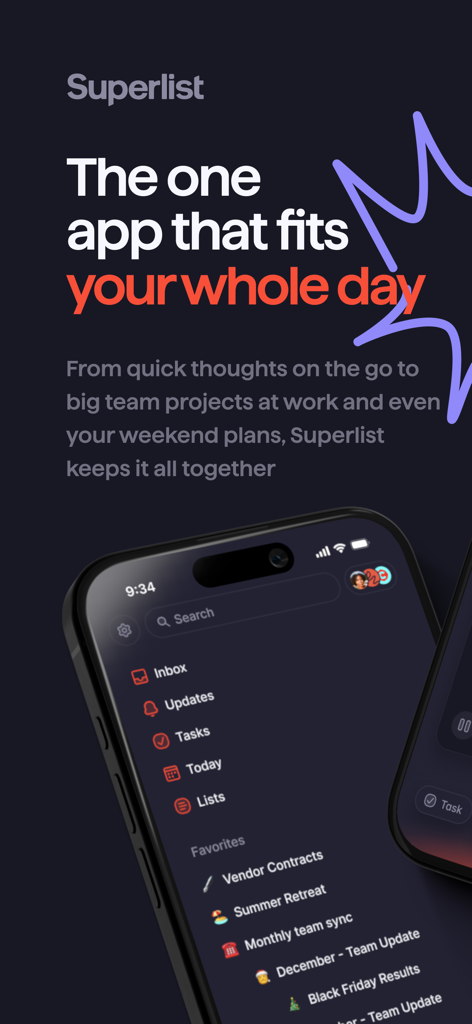 Superlist: To-Do List & Tasks - Superlist productivity app interface on iPhone showing organized tasks and lists