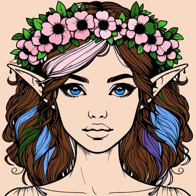 realistic female elf with flower crown