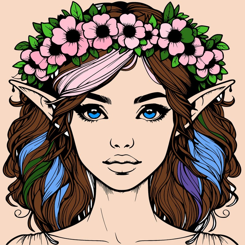 realistic female elf with flower crown