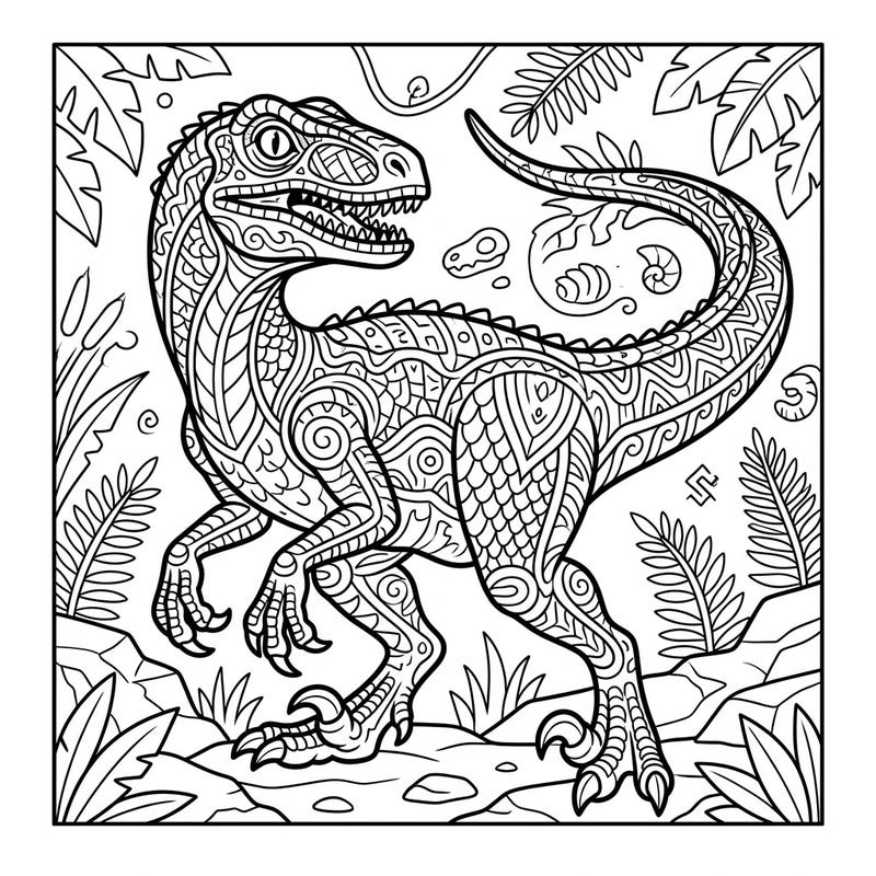 Dive into a world where ancient predators meet modern pop culture with this captivating Velociraptor coloring page. Its intricate design and dynamic pose offer a thrilling coloring experience for all dinosaur enthusiasts.