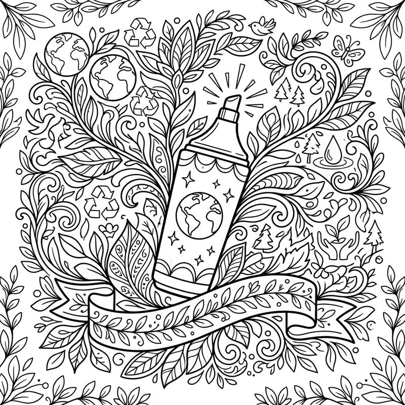 Unleash your creativity with this unique coloring page featuring a stylish highlighter amidst a tapestry of Earth Day symbols. It's a perfect way to celebrate sustainability while enjoying a relaxing coloring experience.