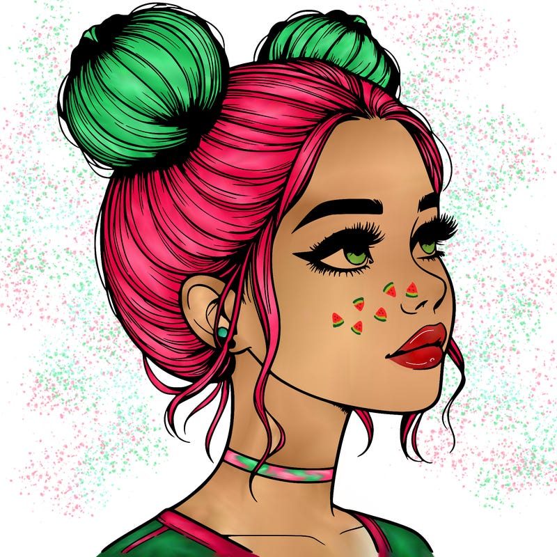 realistic girl with buns on the top of her head