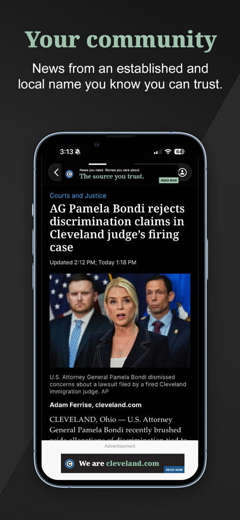 cleveland.com - cleveland.com app showing a local news article on an iPhone