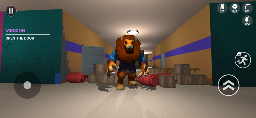 Monster Park Horror Games - Um monstro leão assustador fica em um corredor escuro no jogo mobile Monster Park Horror.