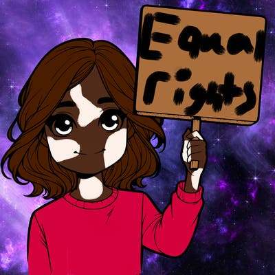 realistic girl holding up a sign