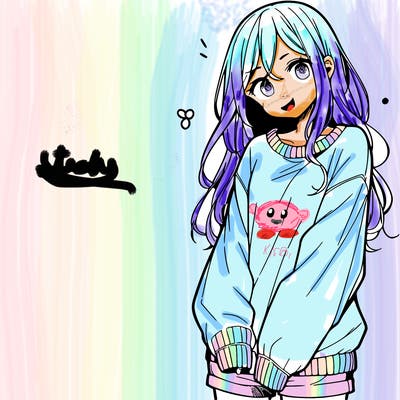 manga teen girl  in a sweater and baggy pants