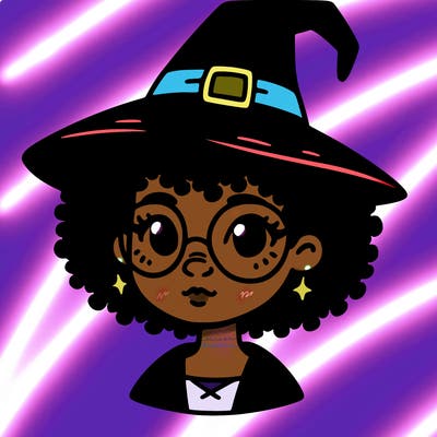 a black person who is a witch and has glasses
