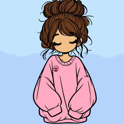 girl with baggy sweatshirt and messy bun