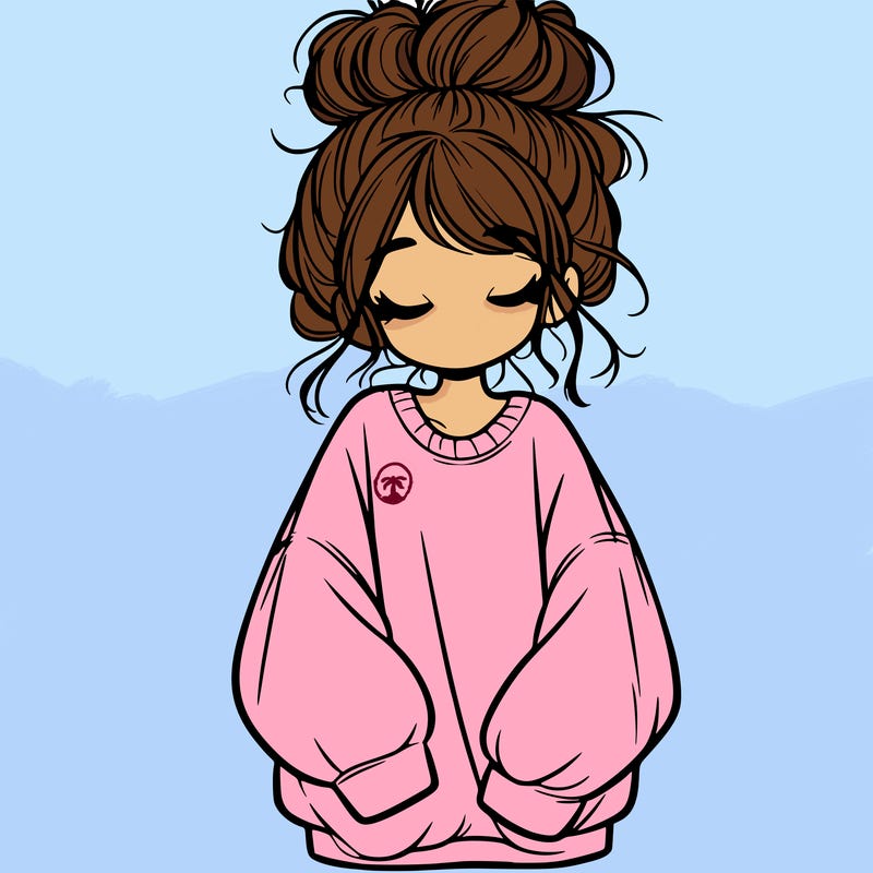 girl with baggy sweatshirt and messy bun