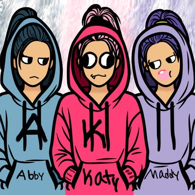 three faceless girls in a hoodie