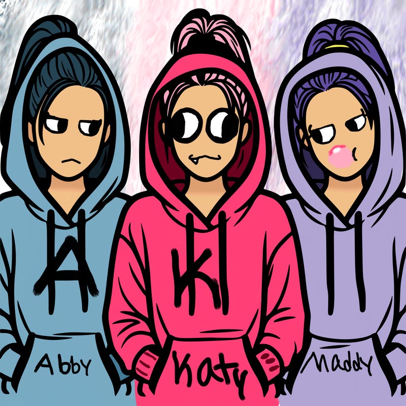 three faceless girls in a hoodie