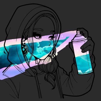 a realistic girl, spray painting