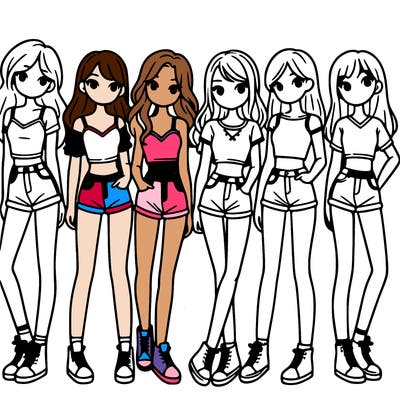 a group of girls wearing crop tops and shorts