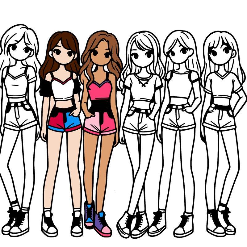 a group of girls wearing crop tops and shorts