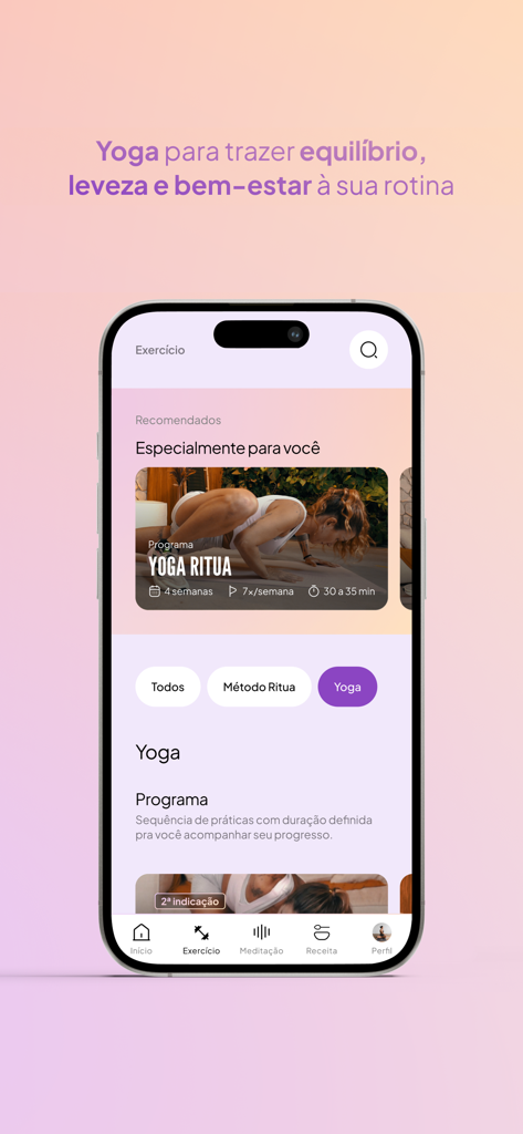 Ritua - Ritua app screen showing a yoga program for women with workout details