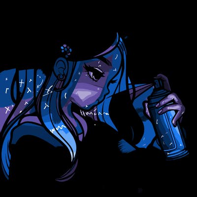 a realistic girl spray painting