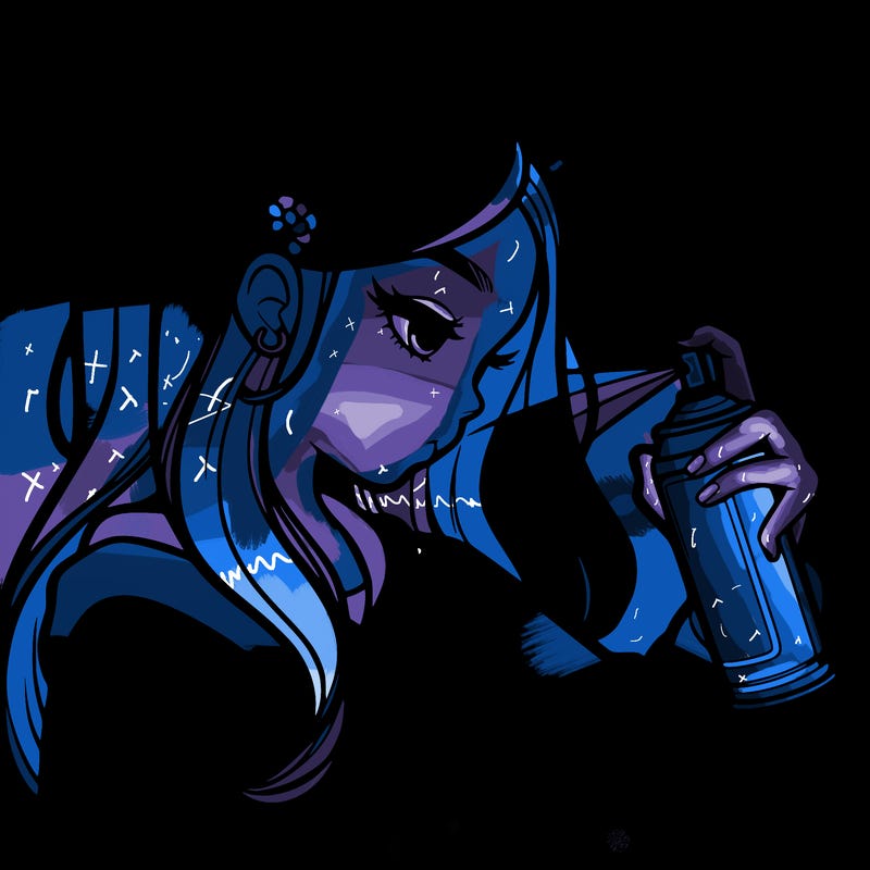 a realistic girl spray painting