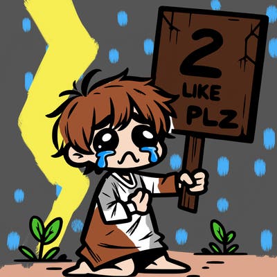 small poor toddler crying with sign that says 2 like plz