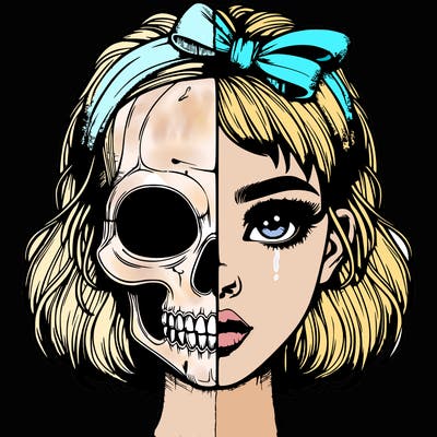 realistic girl with half skull mask