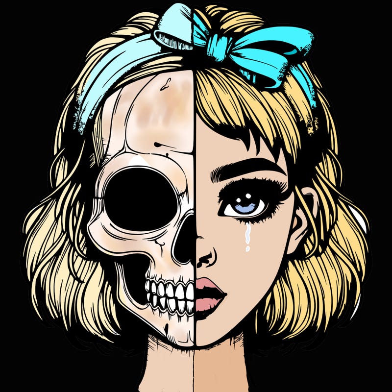 realistic girl with half skull mask