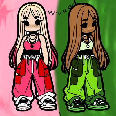 girl in baggy pants crop top and long hair