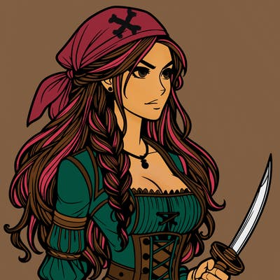 realistic female pirate with long hair
