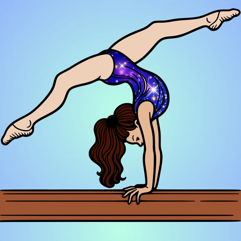 gymnast doing split handstand on a beam