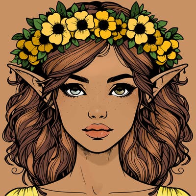 realistic female elf with flower crown