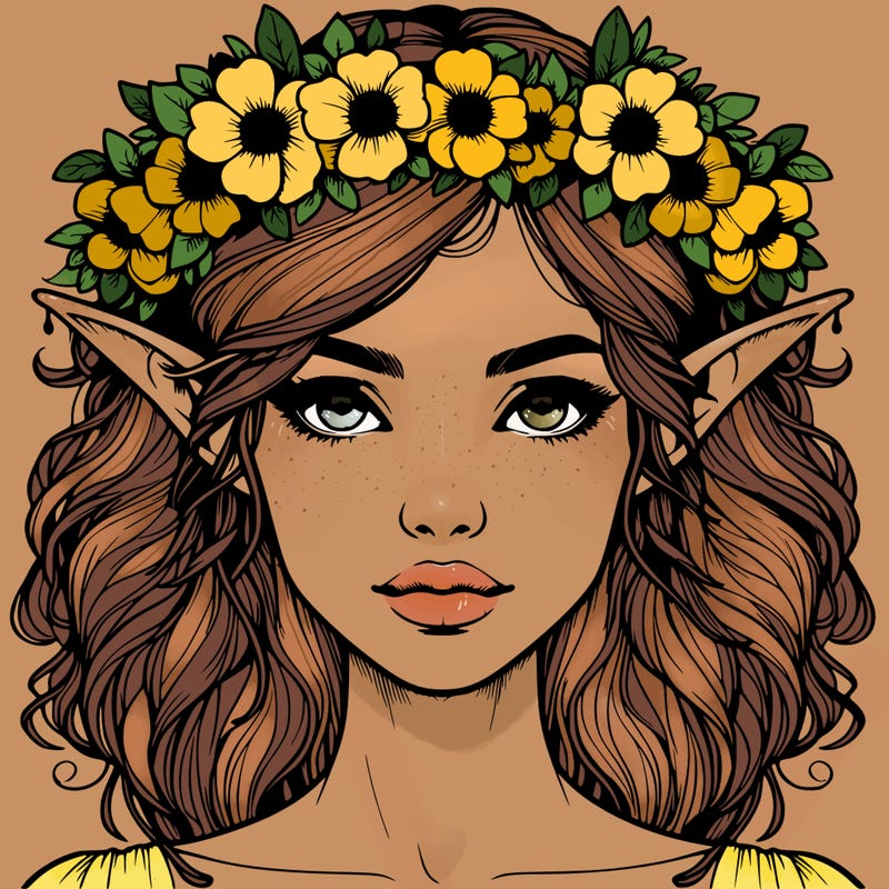 realistic female elf with flower crown