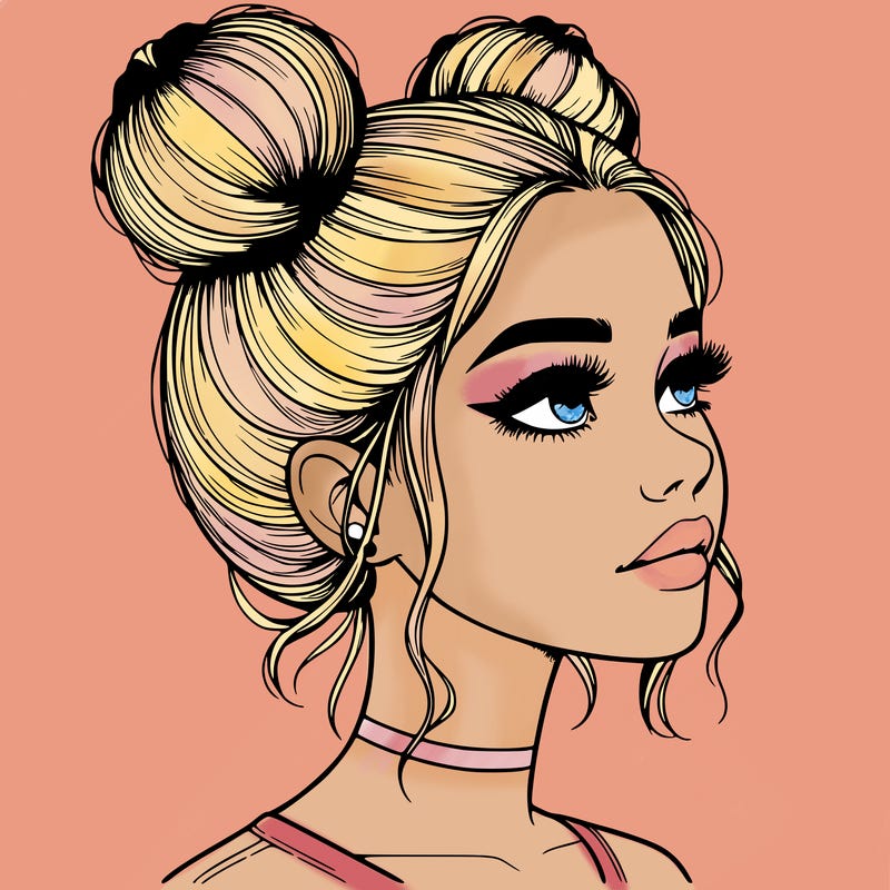 realistic girl with buns on the top of her head