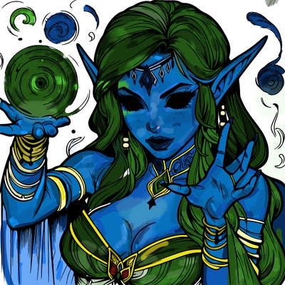 realistic scary beautiful elf sorceress casting spell