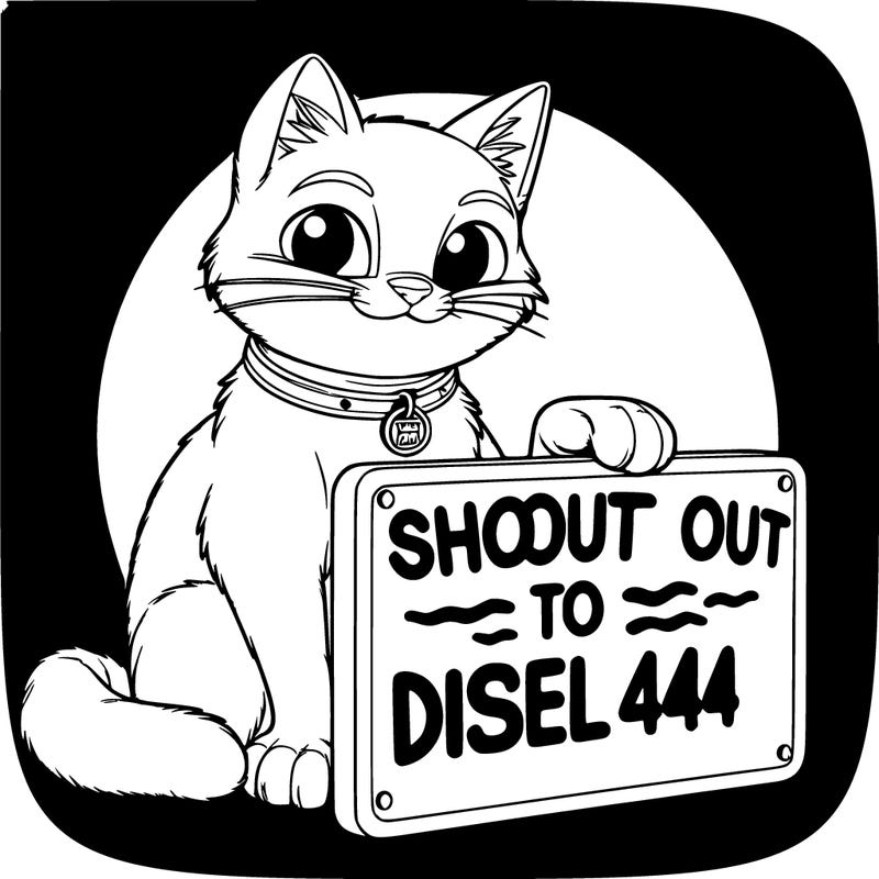 a cat with a sign that says shout out to diesel144