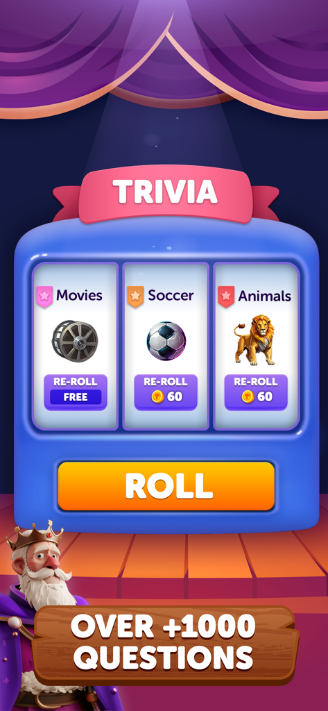 Trivia Tower mobile game category selection screen showing options for movies soccer and animals