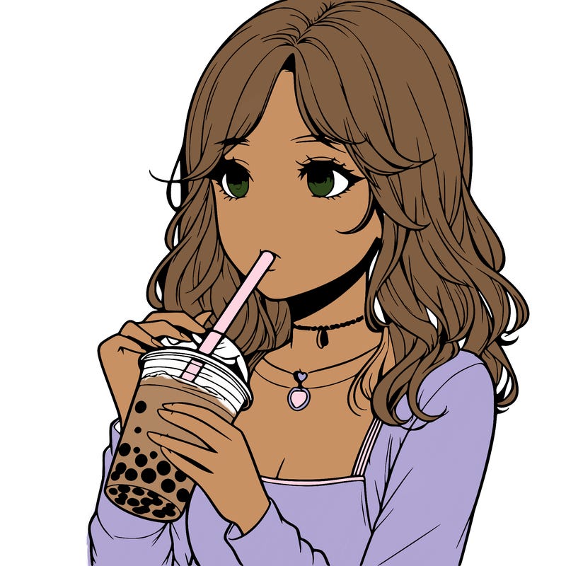 realistic girl drinking boba tea