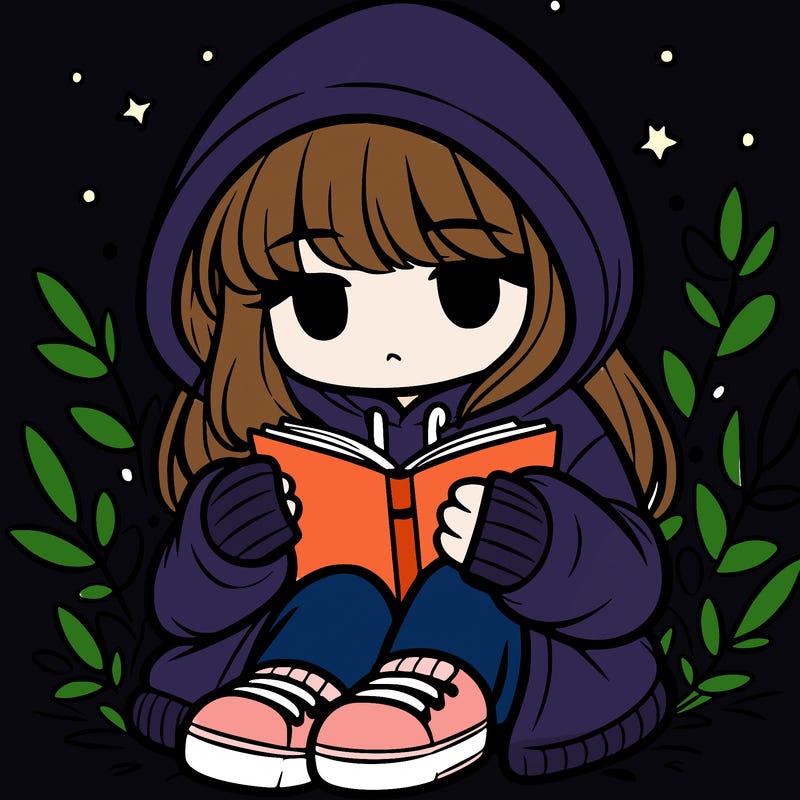 girl in oversized hoodie reading a book