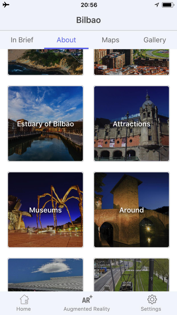 Bilbao Travel Guide Offline - Menú principal de la aplicación Guía de Viaje de Bilbao que muestra categorías de museos y atracciones.