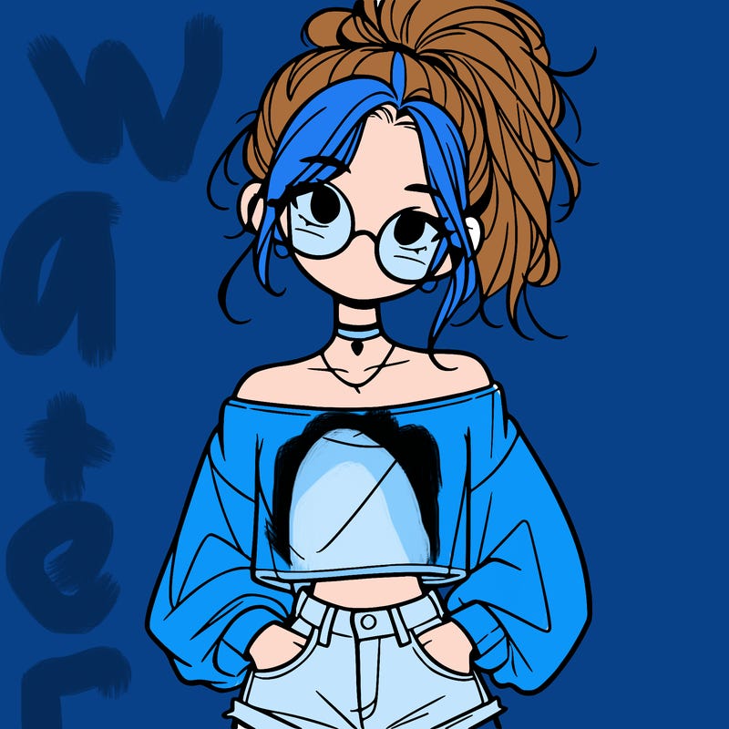 girl with a messy ponytail glasses a baggy crop top and jean shorts