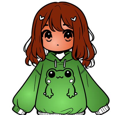 girl wearing frogging sweatshirt