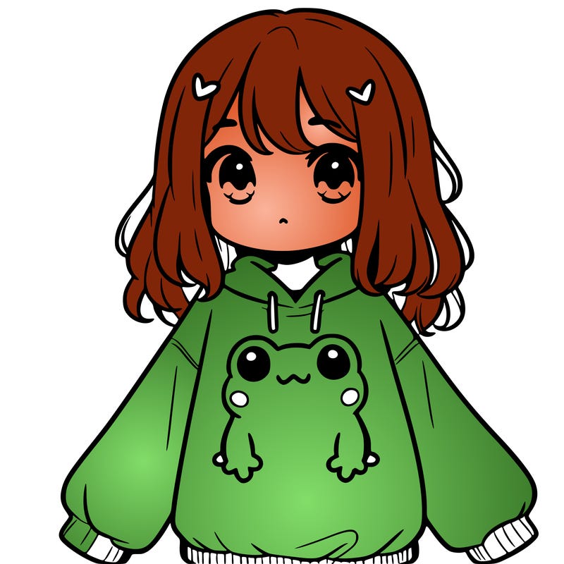 girl wearing frogging sweatshirt