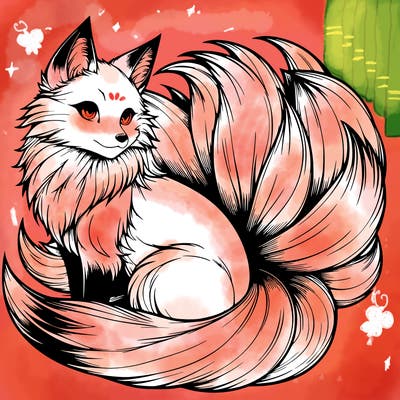 realistic detailed 9 tailed anime fox
