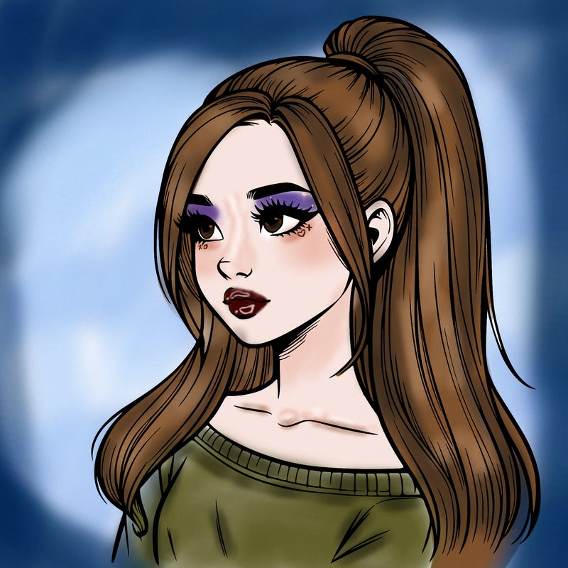 realistic girl with a high ponytail