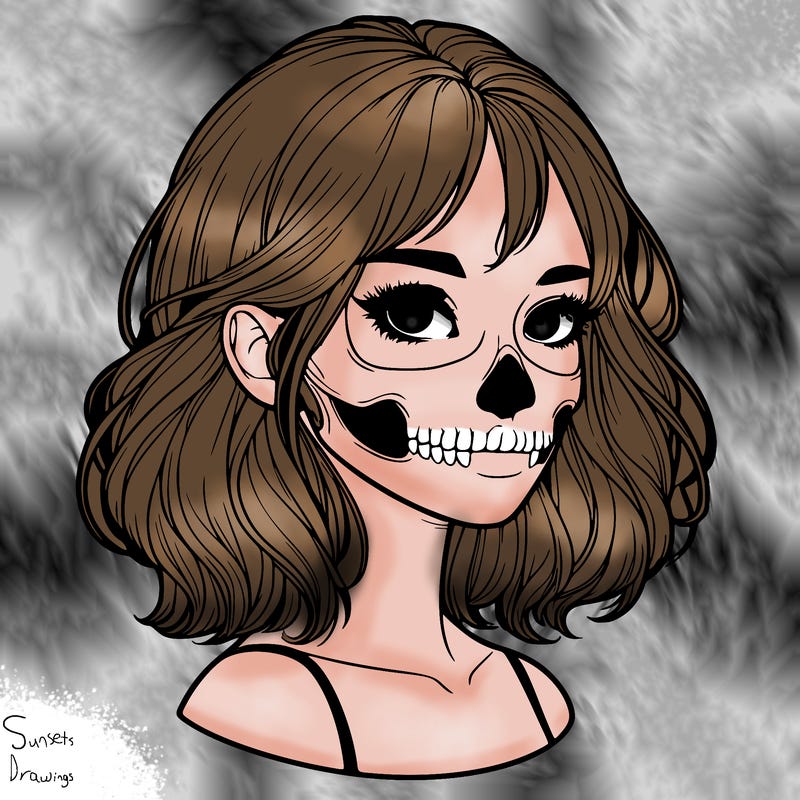 realistic girl with skull
