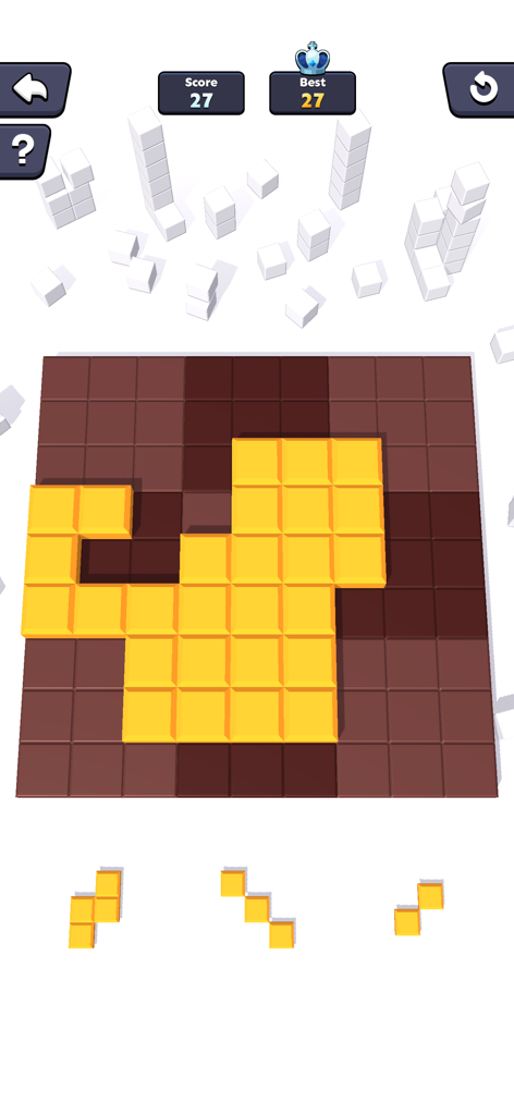 No internet games - A screenshot of a 3D woodoku block puzzle game showing yellow blocks being placed on a grid