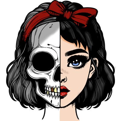 realistic girl with half skull mask