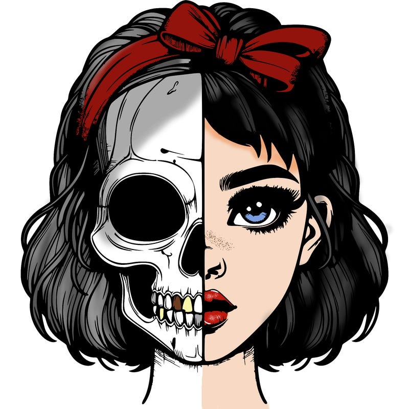 realistic girl with half skull mask