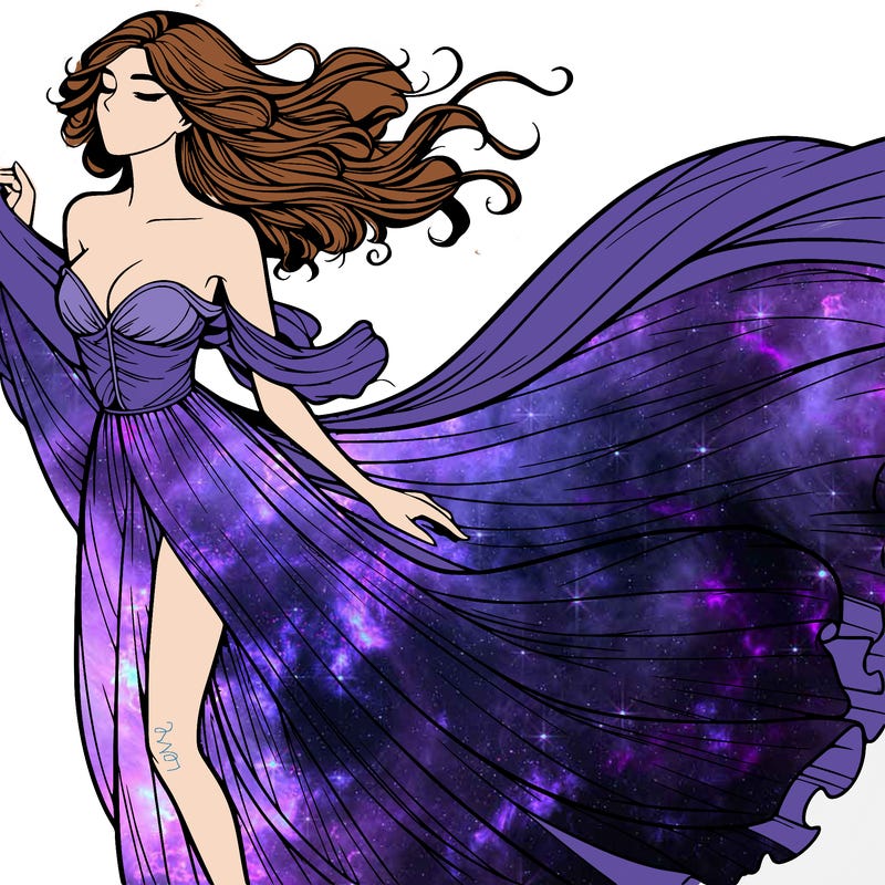 realistic woman in dress flowing the the wind