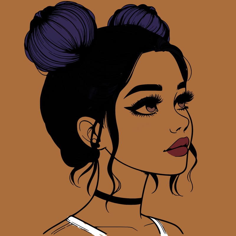 realistic girl with buns on the top of her head