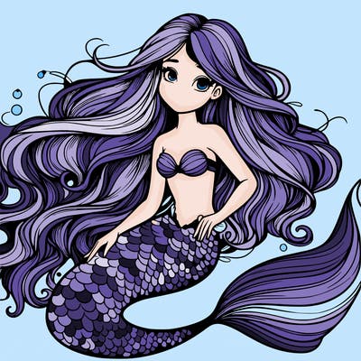 realistic mermaid with beautiful long flowy hair