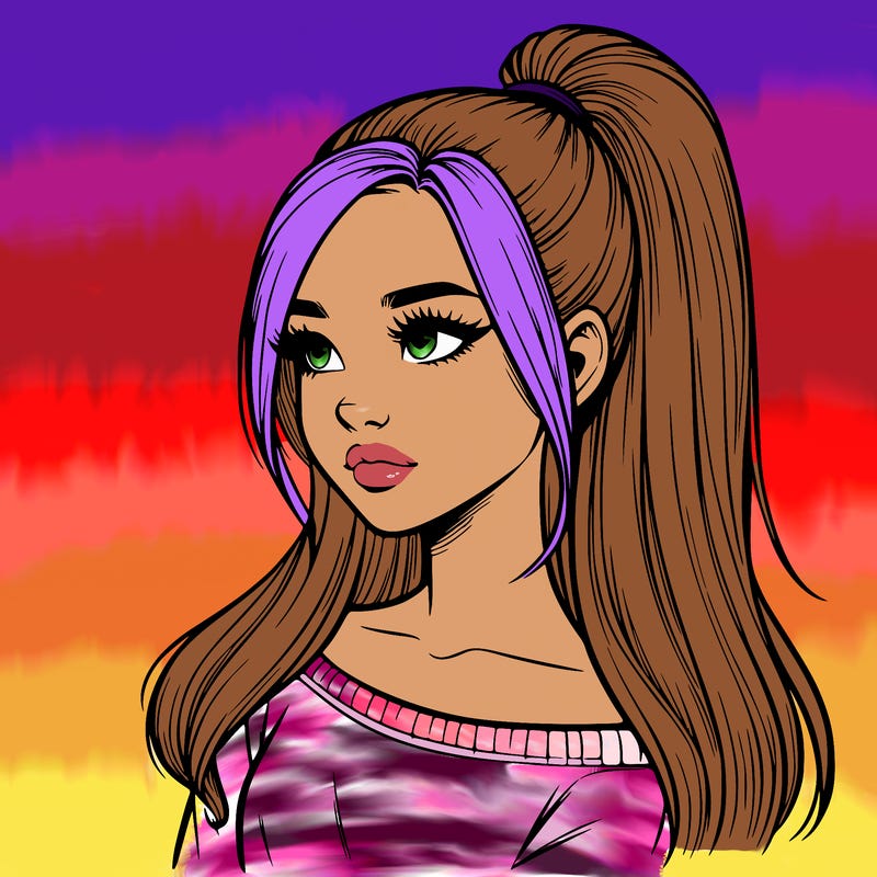 realistic girl with a high ponytail